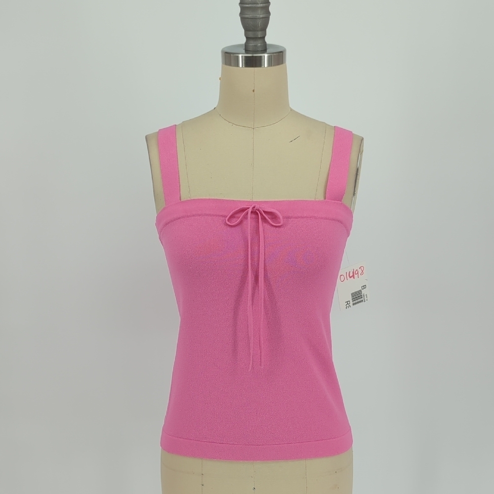 01498 Banana Republic Square Neck Bow Tie Knit Top Pink size Small barbie preppy